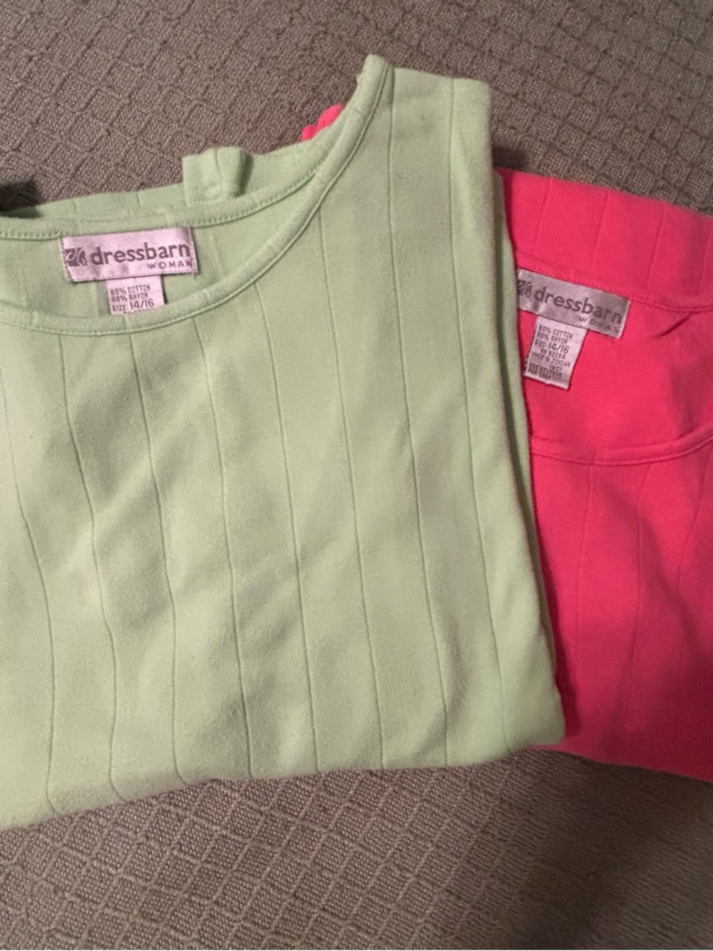 Dressbarn Ladies Ribbed Short-Sleeve Top Bundle - Light Green & Coral
